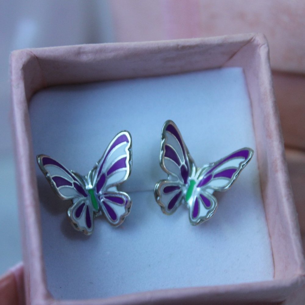 Purple Sterling Silver Butterfly Stud Earrings